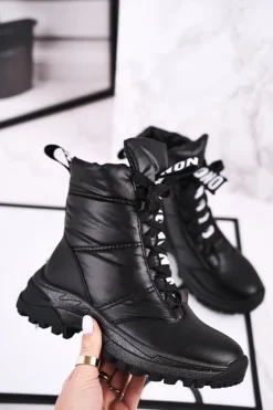 New Boto Dziecięce Śniegowce Ocieplone Futerkiem Czarne Grantes