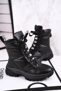 New Boto Dziecięce Śniegowce Ocieplone Futerkiem Czarne Grantes