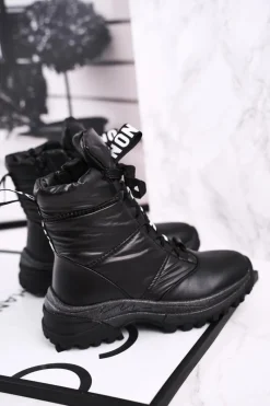 New Boto Dziecięce Śniegowce Ocieplone Futerkiem Czarne Grantes