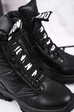 New Boto Dziecięce Śniegowce Ocieplone Futerkiem Czarne Grantes