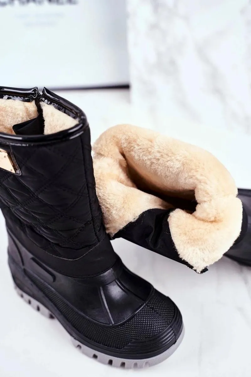 New Dziecięce Śniegowce Ocieplone Futerkiem Czarne Mussi Dzieci Dziewczęce|Chłopięce