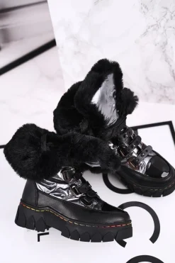 Dziecięce Śniegowce Ocieplone Futerkiem Czarno Szare Turismo Dzieci Dziewczęce