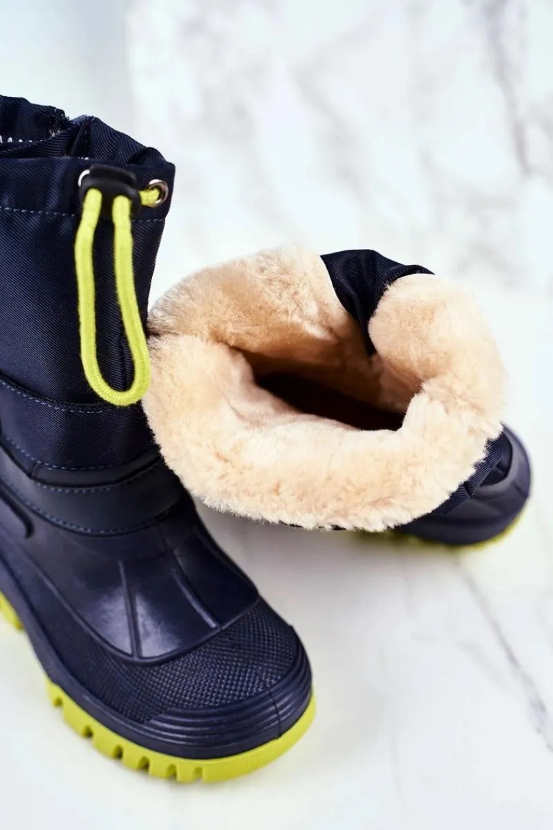 Dziewczęce|Chłopięce>Boto Dziecięce Śniegowce Ocieplone Futerkiem Granatowe Hot Winter