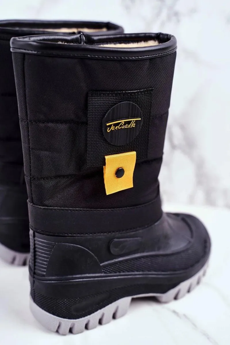 Dziecięce Śniegowce Ocieplone Futerkiem Czarne Rubbi Dzieci Dziewczęce|Chłopięce