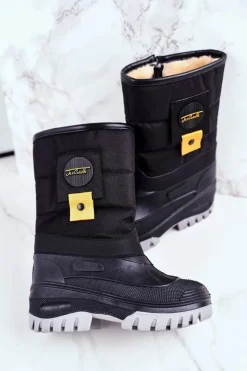 Dziecięce Śniegowce Ocieplone Futerkiem Czarne Rubbi Dzieci Dziewczęce|Chłopięce