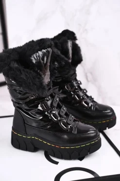 Dziewczęce>Boto Dziecięce Śniegowce Ocieplone Futerkiem Czarne Turismo