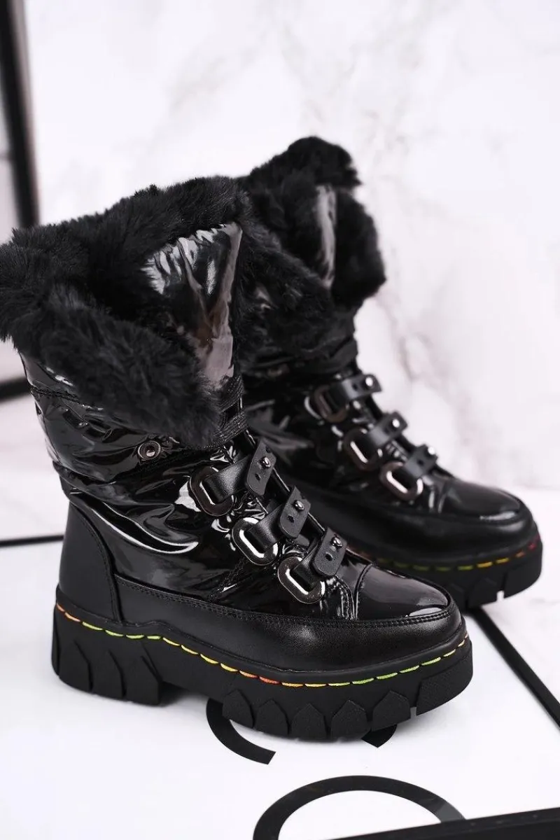 Dziewczęce>Boto Dziecięce Śniegowce Ocieplone Futerkiem Czarne Turismo