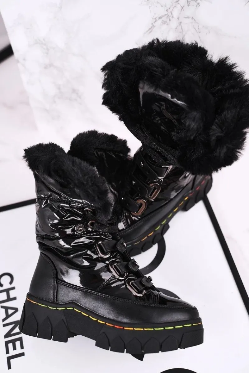 Dziewczęce>Boto Dziecięce Śniegowce Ocieplone Futerkiem Czarne Turismo