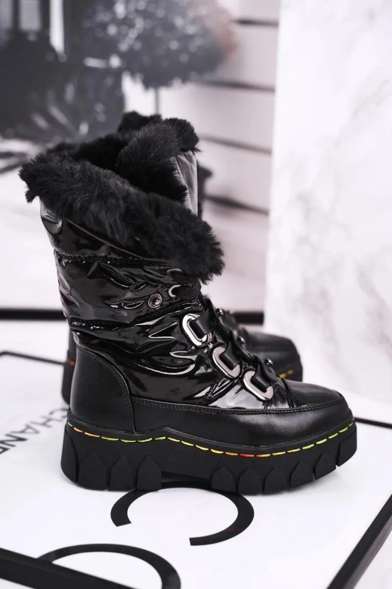 Dziewczęce>Boto Dziecięce Śniegowce Ocieplone Futerkiem Czarne Turismo