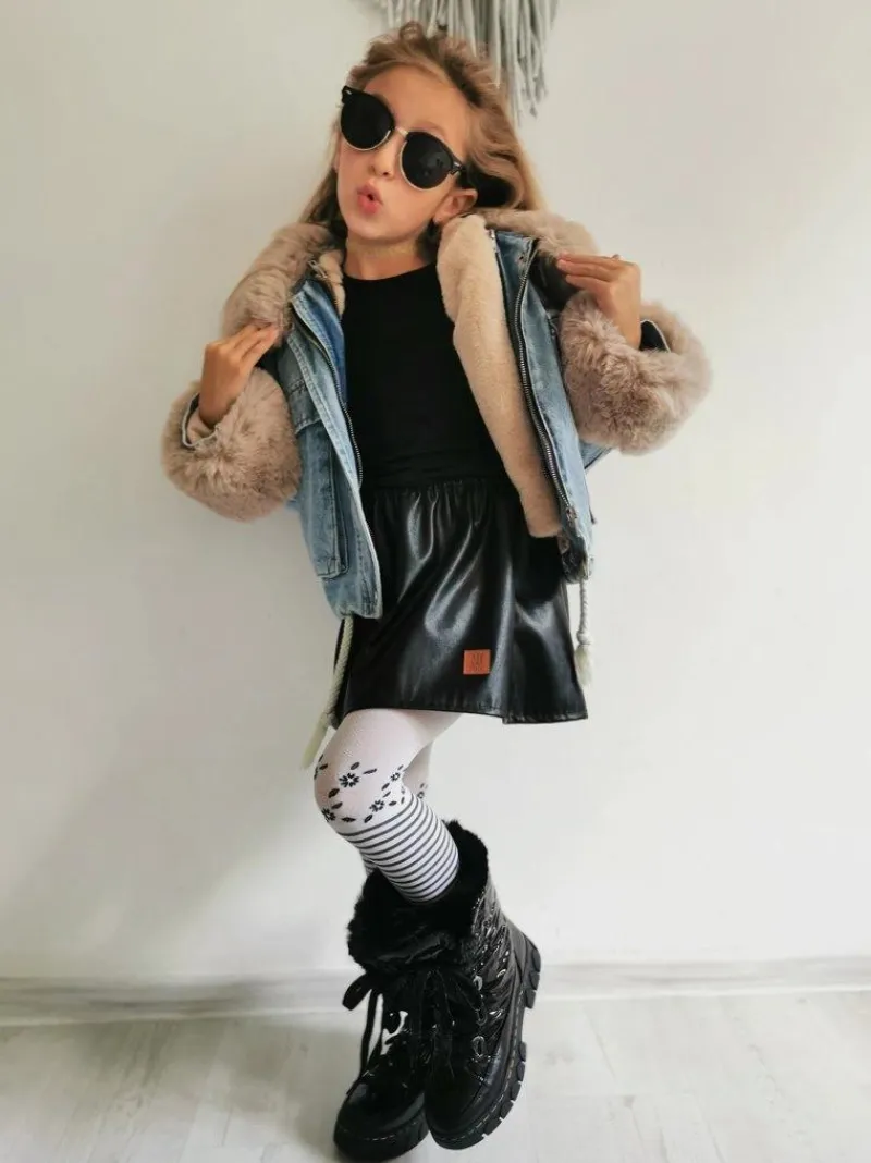 Dziewczęce>Boto Dziecięce Śniegowce Ocieplone Futerkiem Czarne Turismo