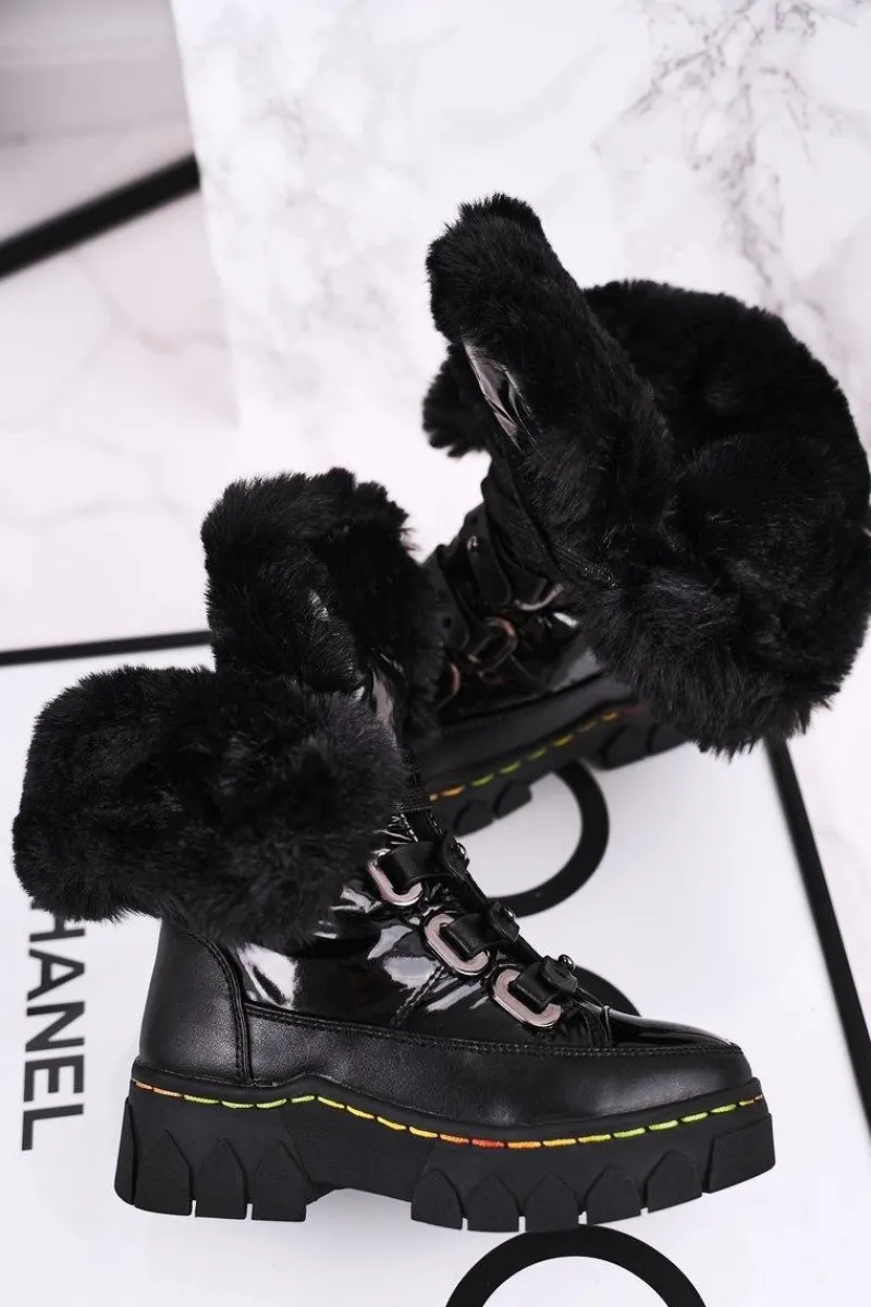 Dziewczęce>Boto Dziecięce Śniegowce Ocieplone Futerkiem Czarne Turismo