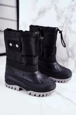 Boto Dziecięce Śniegowce Ocieplone Futerkiem Czarne Hot Winter