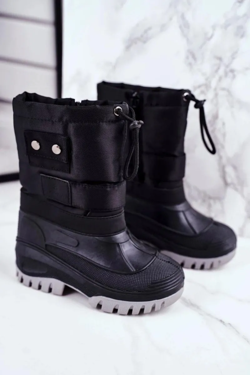 Boto Dziecięce Śniegowce Ocieplone Futerkiem Czarne Hot Winter