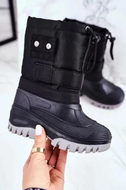 Boto Dziecięce Śniegowce Ocieplone Futerkiem Czarne Hot Winter