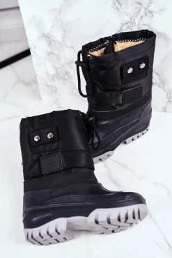 Boto Dziecięce Śniegowce Ocieplone Futerkiem Czarne Hot Winter