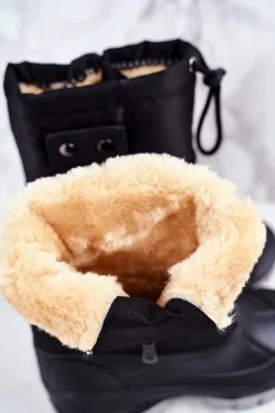 Boto Dziecięce Śniegowce Ocieplone Futerkiem Czarne Hot Winter
