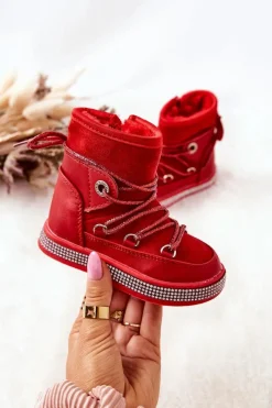 Boto Dziecięce Śniegowce Z Cyrkoniami Czerwone Wellma