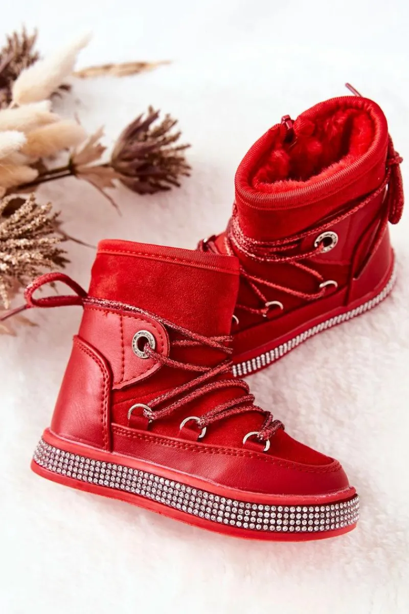 Boto Dziecięce Śniegowce Z Cyrkoniami Czerwone Wellma