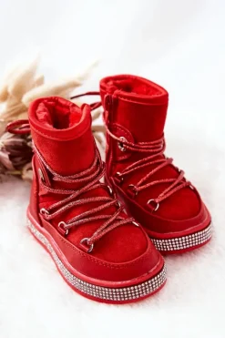 Boto Dziecięce Śniegowce Z Cyrkoniami Czerwone Wellma