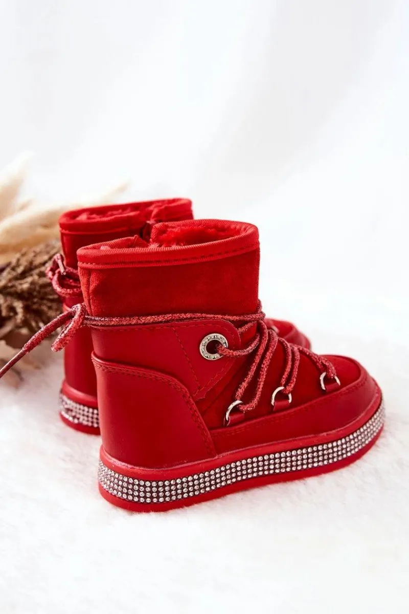 Boto Dziecięce Śniegowce Z Cyrkoniami Czerwone Wellma