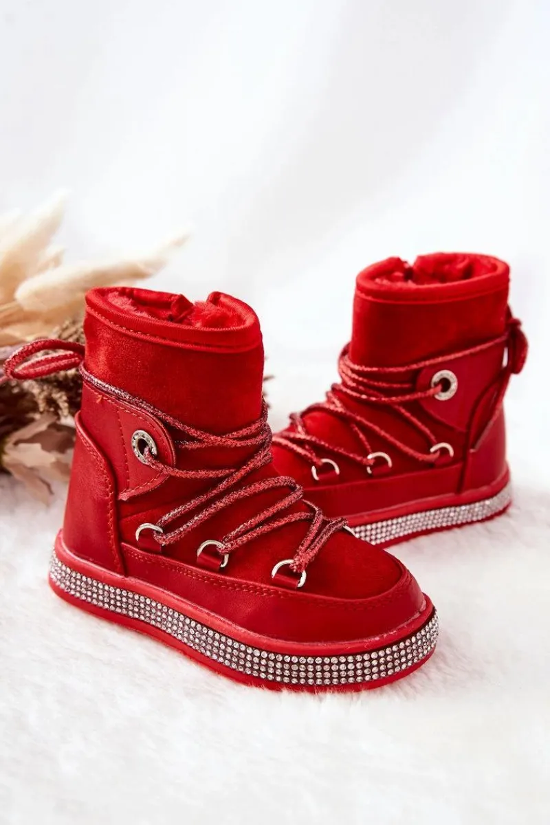 Boto Dziecięce Śniegowce Z Cyrkoniami Czerwone Wellma