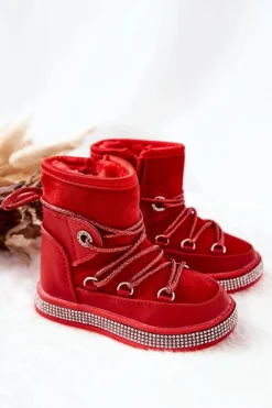 Boto Dziecięce Śniegowce Z Cyrkoniami Czerwone Wellma