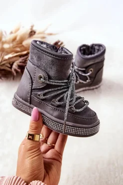 Dziewczęce>Boto Dziecięce Śniegowce Z Cyrkoniami Szare Wellma