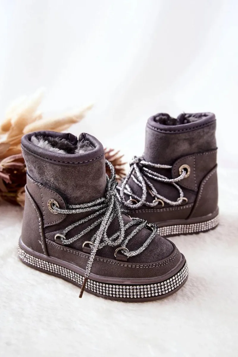 Dziewczęce>Boto Dziecięce Śniegowce Z Cyrkoniami Szare Wellma