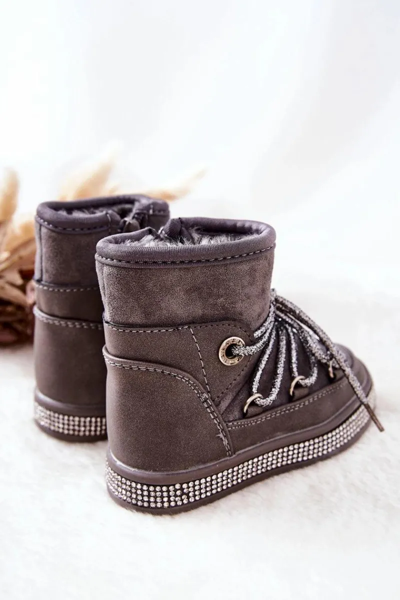 Dziewczęce>Boto Dziecięce Śniegowce Z Cyrkoniami Szare Wellma