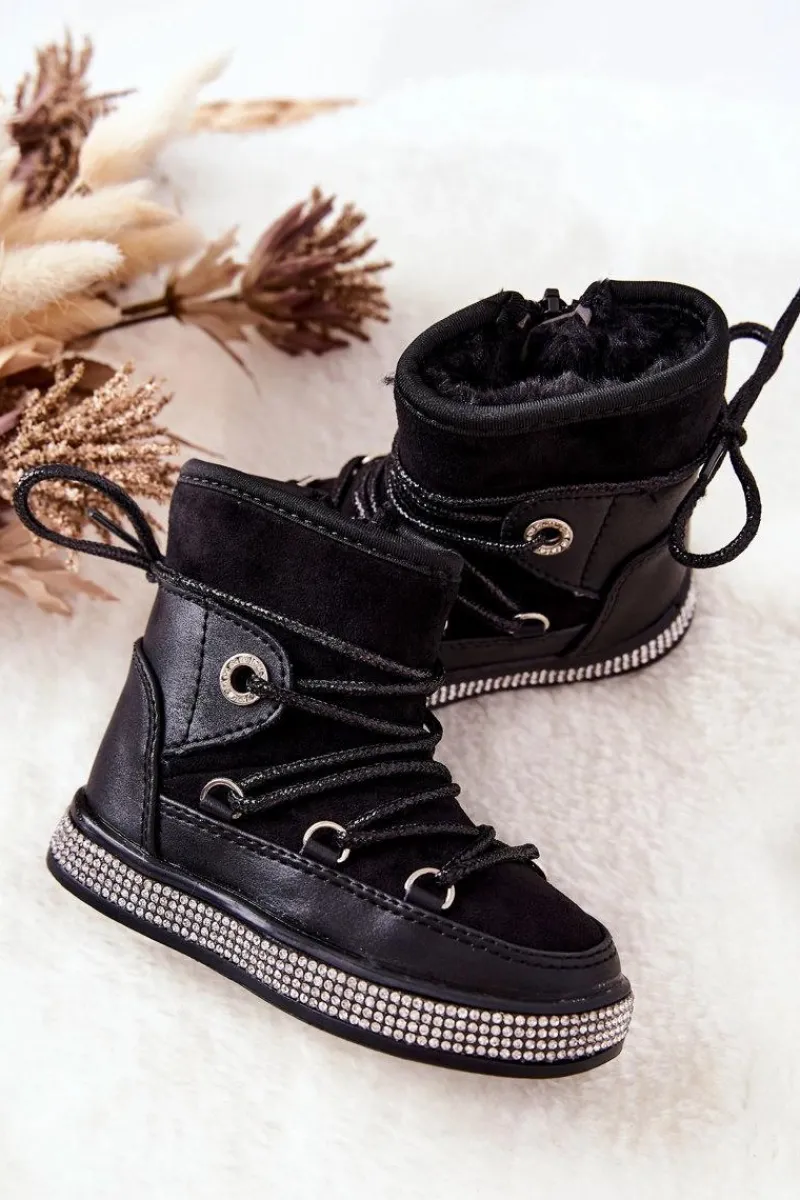 Hot Dziecięce Śniegowce Z Cyrkoniami Czarne Wellma Dzieci Dziewczęce