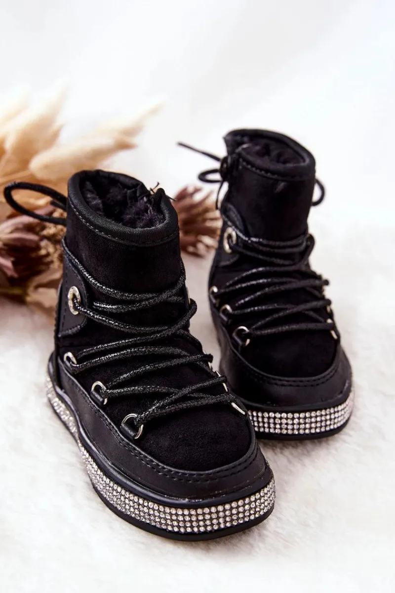 Hot Dziecięce Śniegowce Z Cyrkoniami Czarne Wellma Dzieci Dziewczęce