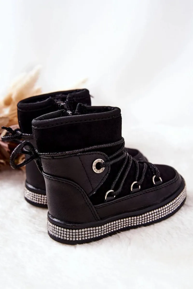 Hot Dziecięce Śniegowce Z Cyrkoniami Czarne Wellma Dzieci Dziewczęce