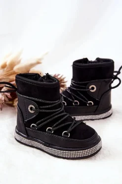 Hot Dziecięce Śniegowce Z Cyrkoniami Czarne Wellma Dzieci Dziewczęce