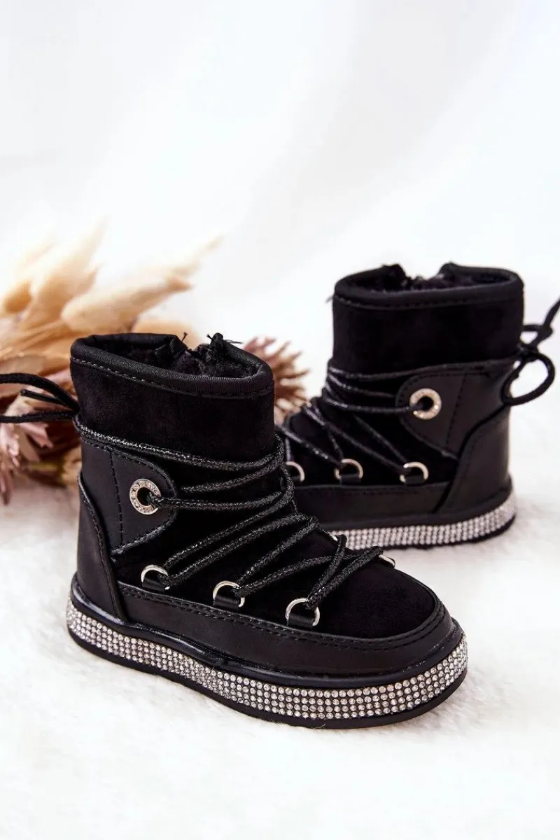 Hot Dziecięce Śniegowce Z Cyrkoniami Czarne Wellma Dzieci Dziewczęce