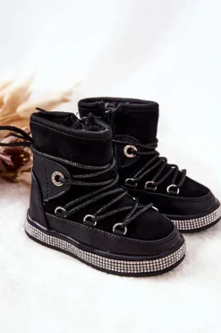 Hot Dziecięce Śniegowce Z Cyrkoniami Czarne Wellma Dzieci Dziewczęce