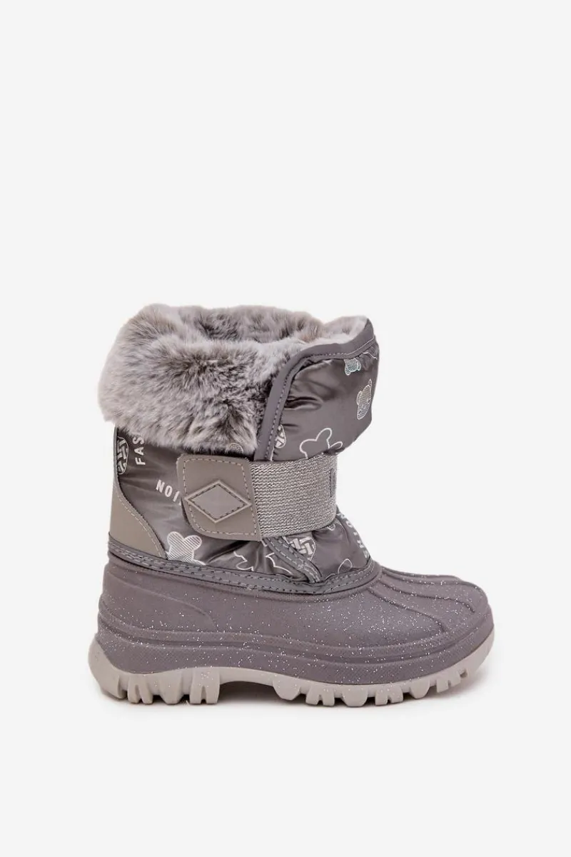 Outlet Lee Cooper Dziecięce Śniegowce Z Futerkiem Na Rzep LCJ-25-10-3788 Szare