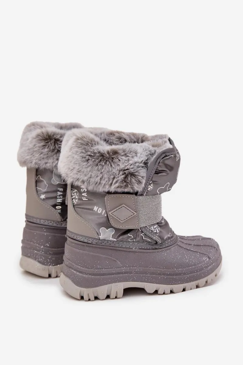 Outlet Lee Cooper Dziecięce Śniegowce Z Futerkiem Na Rzep LCJ-25-10-3788 Szare