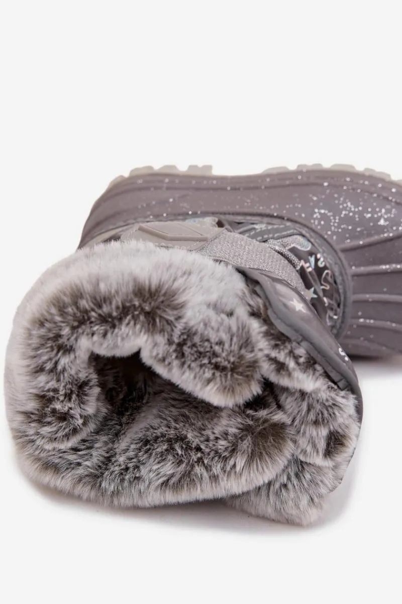 Outlet Lee Cooper Dziecięce Śniegowce Z Futerkiem Na Rzep LCJ-25-10-3788 Szare