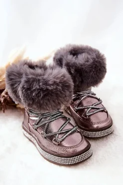 Outlet Boto Dziecięce Śniegowce Z Futerkiem Szaro-Brązowe Grandis