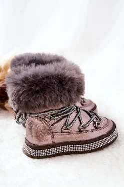 Outlet Boto Dziecięce Śniegowce Z Futerkiem Szaro-Brązowe Grandis