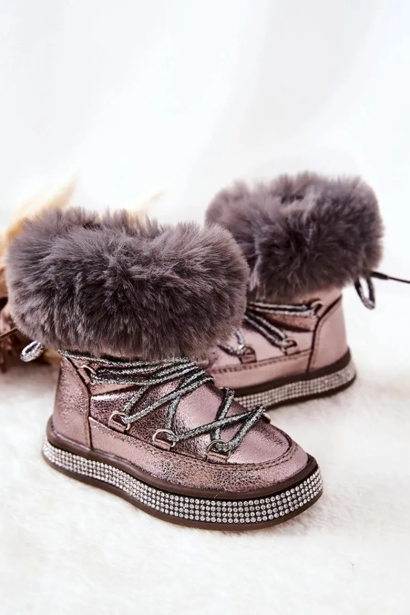 Outlet Boto Dziecięce Śniegowce Z Futerkiem Szaro-Brązowe Grandis