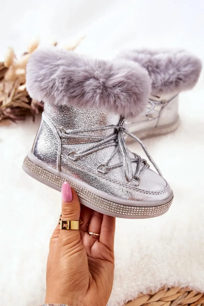 Dziewczęce>Boto Dziecięce Śniegowce Z Futerkiem Srebrne Grandis