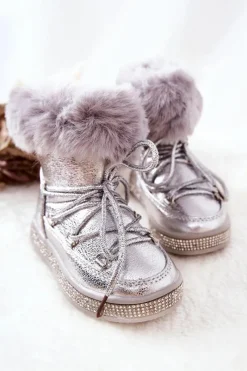 Dziewczęce>Boto Dziecięce Śniegowce Z Futerkiem Srebrne Grandis