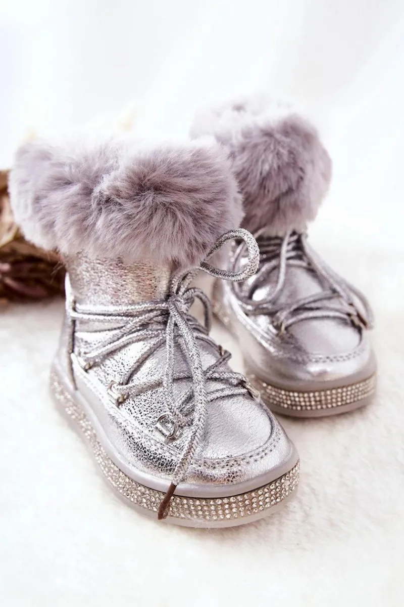 Dziewczęce>Boto Dziecięce Śniegowce Z Futerkiem Srebrne Grandis