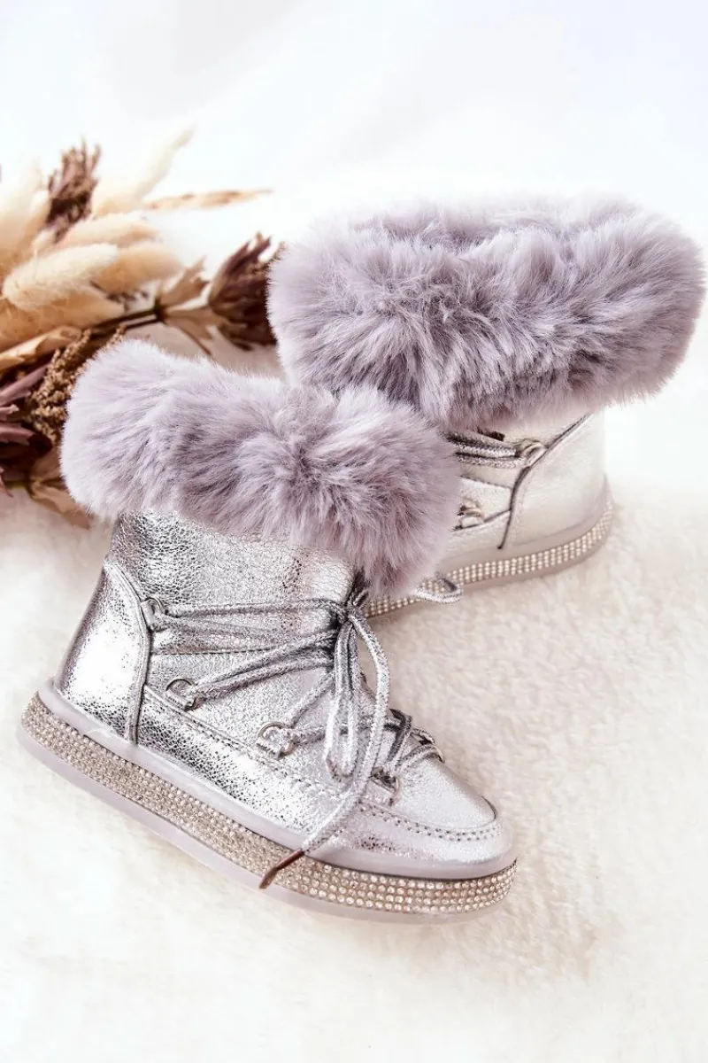 Dziewczęce>Boto Dziecięce Śniegowce Z Futerkiem Srebrne Grandis