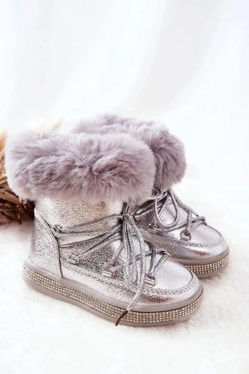 Dziewczęce>Boto Dziecięce Śniegowce Z Futerkiem Srebrne Grandis