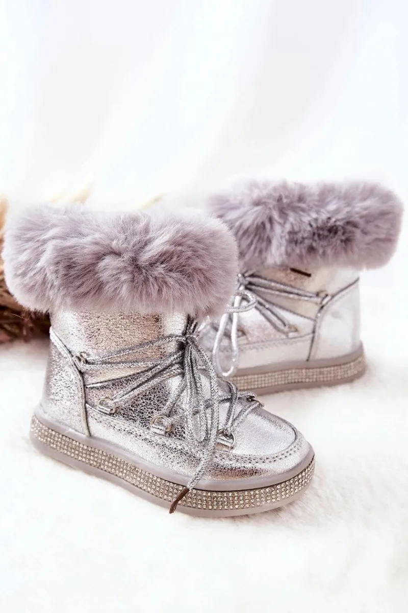 Dziewczęce>Boto Dziecięce Śniegowce Z Futerkiem Srebrne Grandis