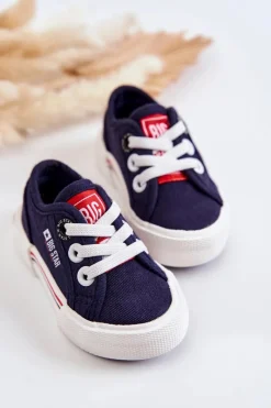 Chłopięce|Dziewczęce></noscript>Big Star Shoes Dziecięce Niskie Trampki Big Star JJ374163 Granatowe Niebieski