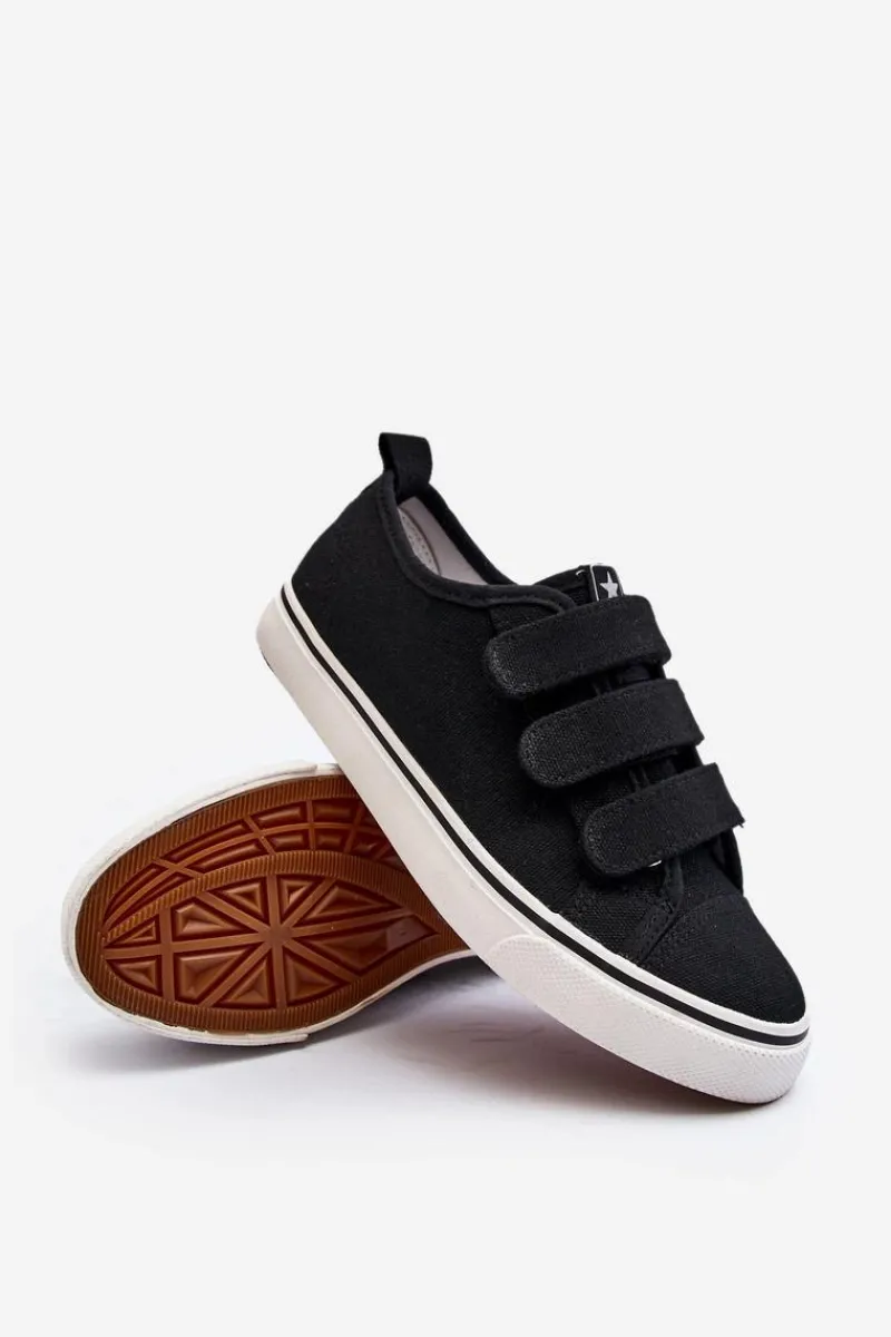 Dziecięce Niskie Trampki Na Rzep Czarne Dilan Dzieci Chłopięce|Dziewczęce