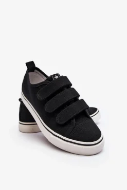 Dziecięce Niskie Trampki Na Rzep Czarne Dilan Dzieci Chłopięce|Dziewczęce